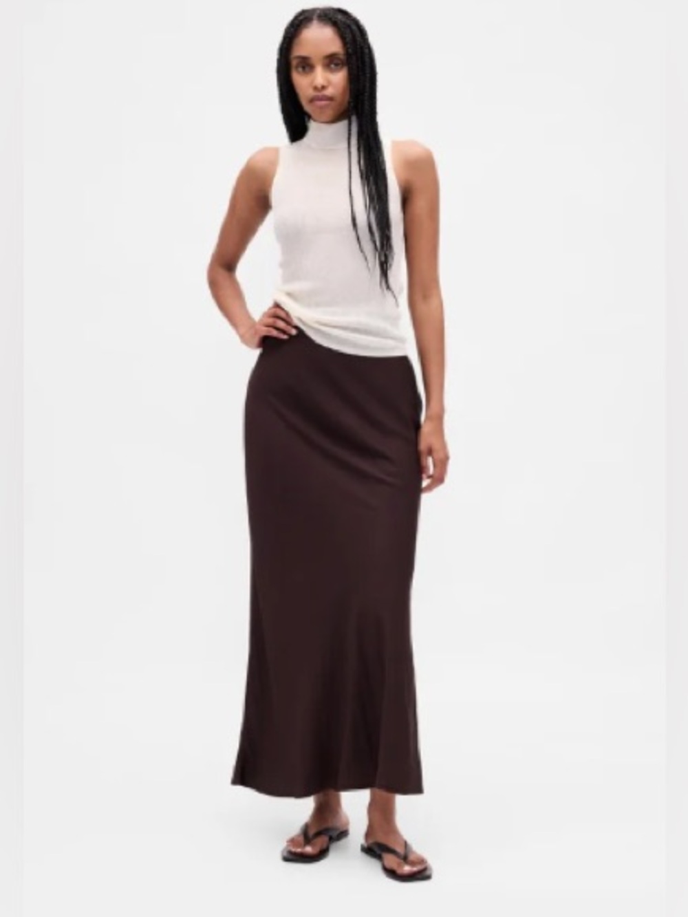 GAP Classic Chocolate Brown Maxi Slip Skirt womens size large long skirt satin